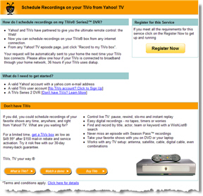 TiVo & Yahoo! To Offer Online scheduling via Yahoo! TV